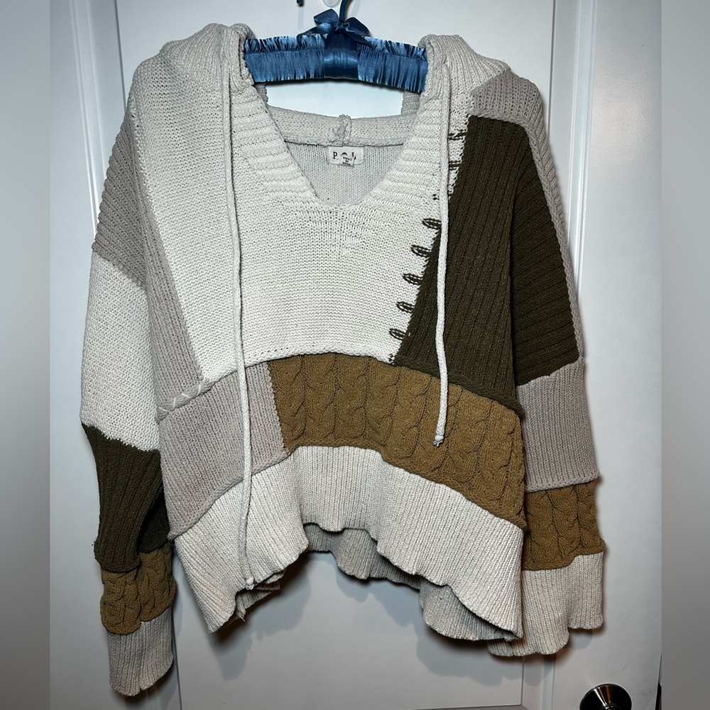 POL Multi Textured Color Block Patchwork V-Neck K… - image 7